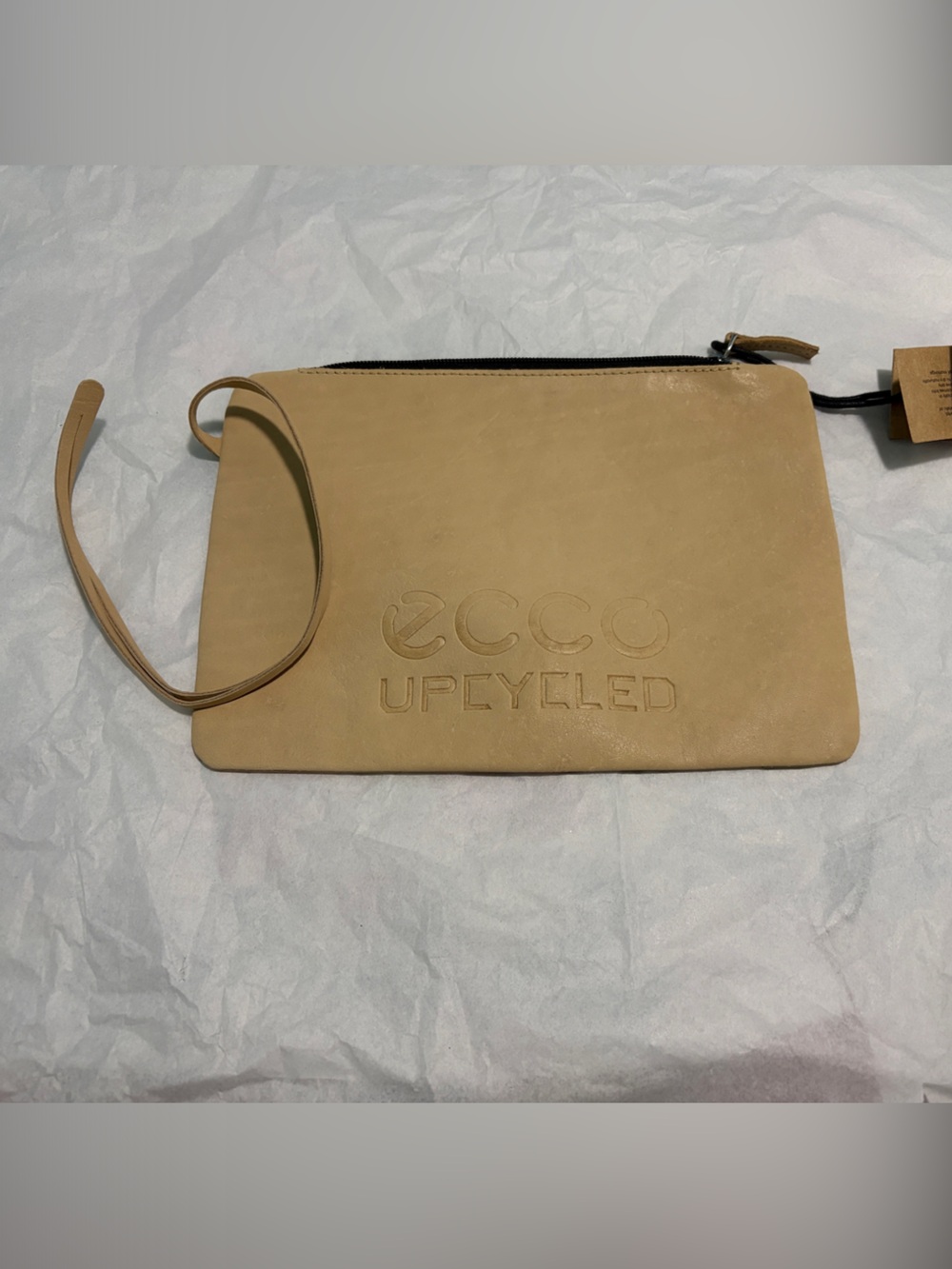 Ecco Tan Embossed Upcycled Wristlet Pouch